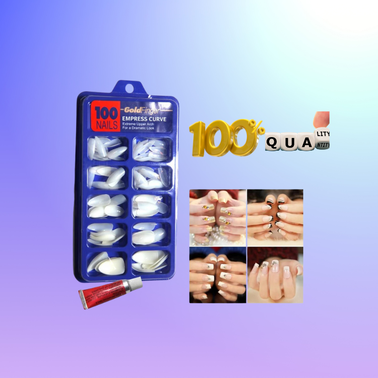 Facejewel Artificial Transparent 100 Pieces Reusable Fake Nail Tips With Nail Glue Transparent