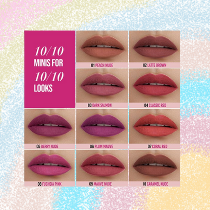 Set of 10 Luscious Matte Mini Lipstick Kit