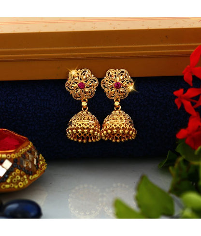 VIVASTRI Golden Jhumki Earrings ( Pack of 1 )